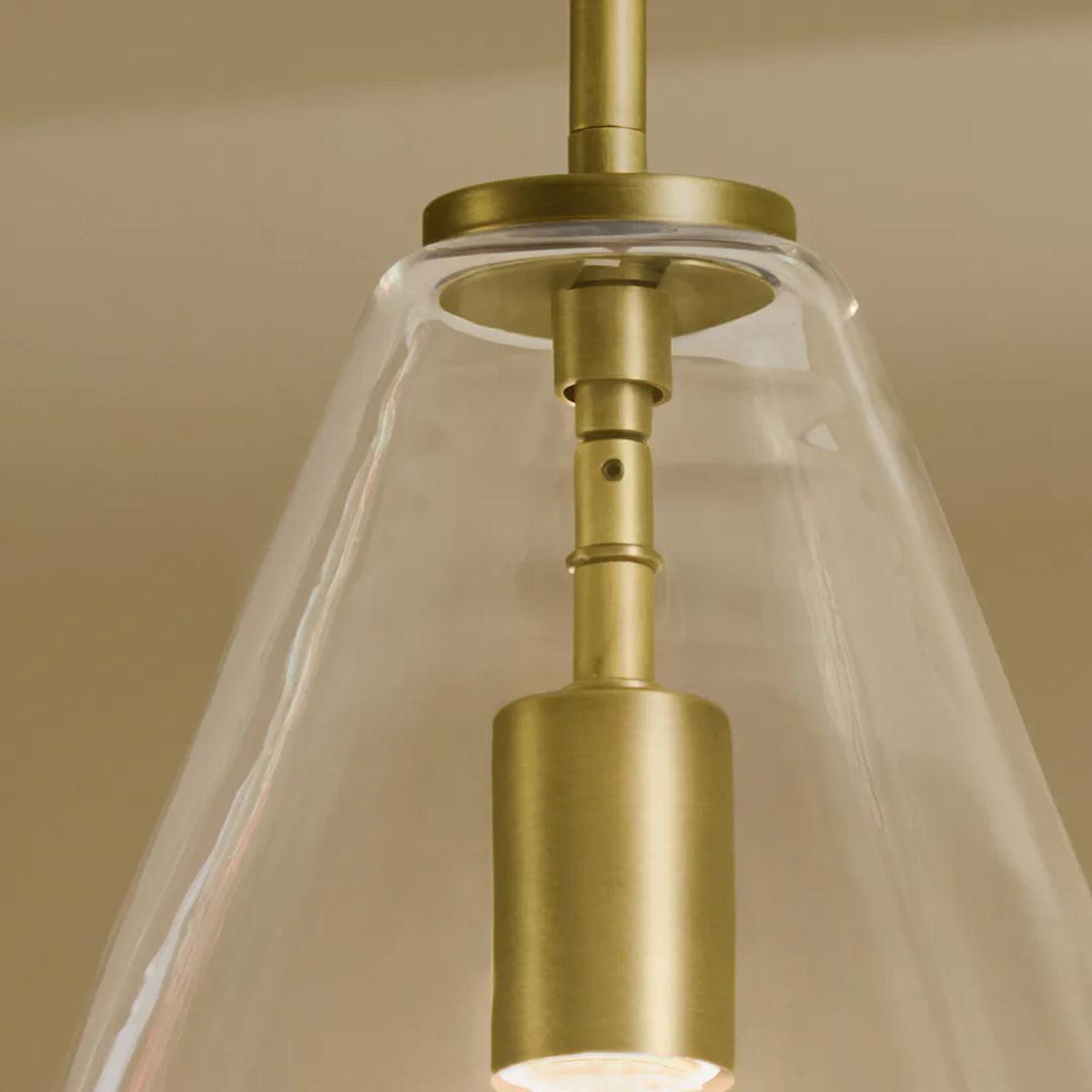 Everly 16" 1-Light Cone Pendant Light with Clear Glass, Natural Brass Finish - Bees Lighting