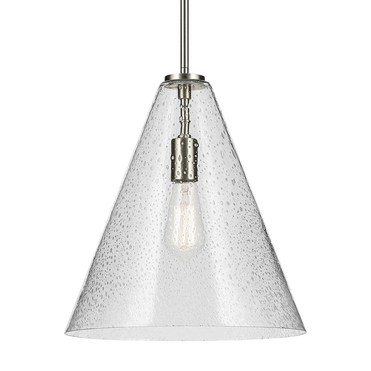 Everly 16" 1-Light Cone Pendant Light with Clear Seeded Glass, Brushed Nickel Finish - Bees Lighting