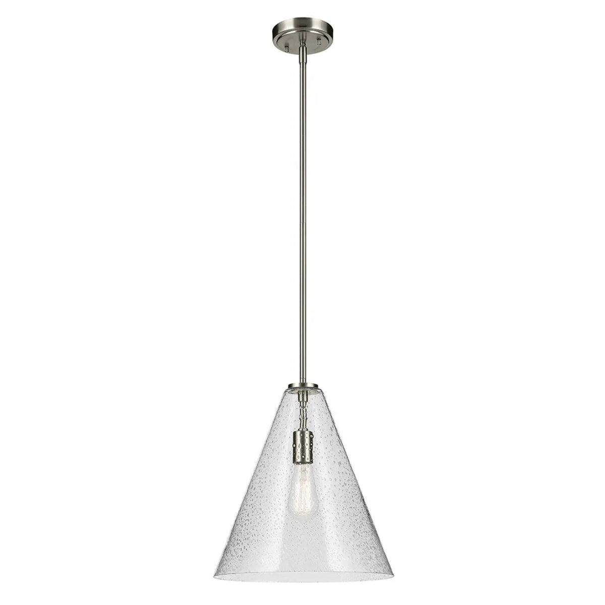 Everly 16" 1-Light Cone Pendant Light with Clear Seeded Glass, Brushed Nickel Finish - Bees Lighting