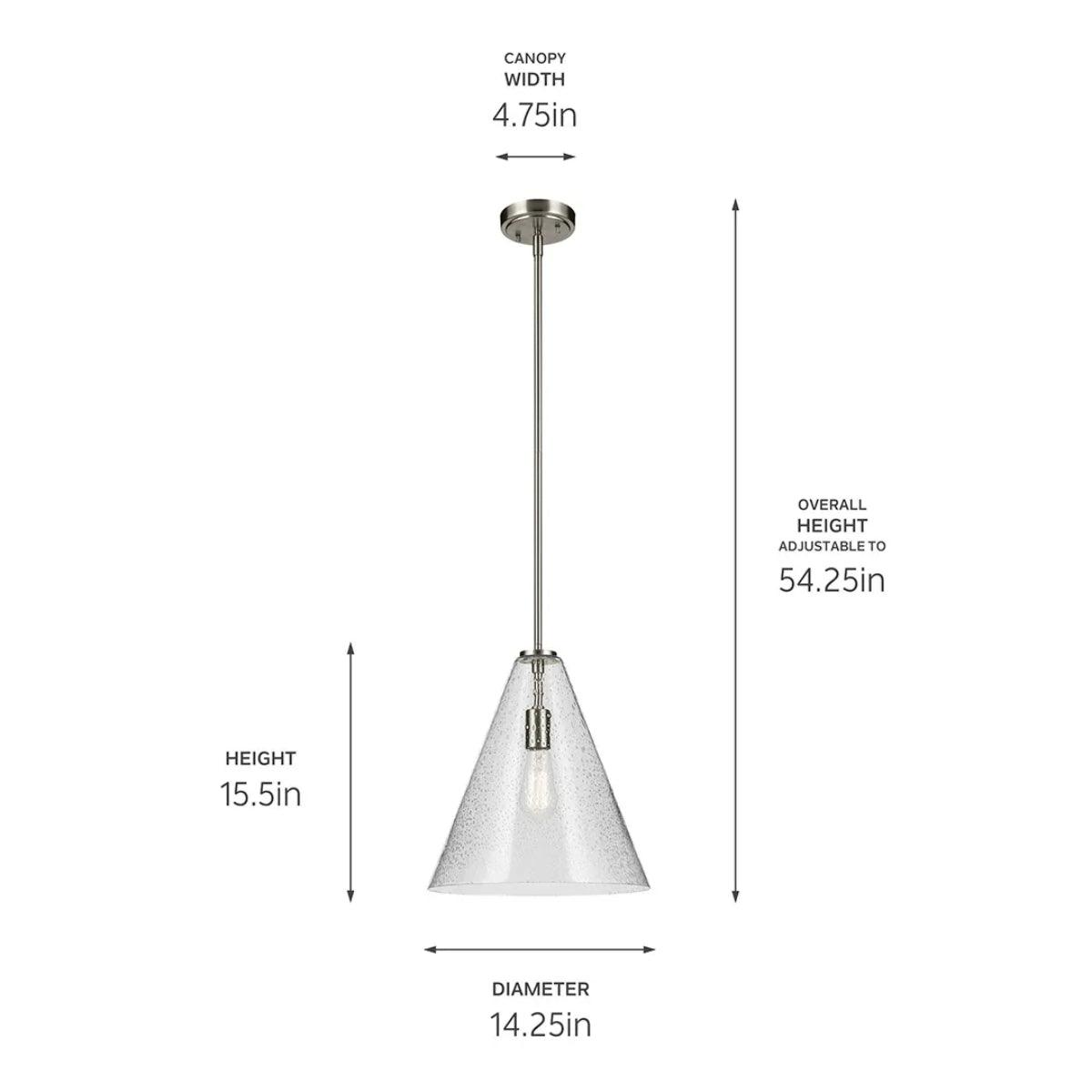 Everly 16" 1-Light Cone Pendant Light with Clear Seeded Glass, Brushed Nickel Finish - Bees Lighting