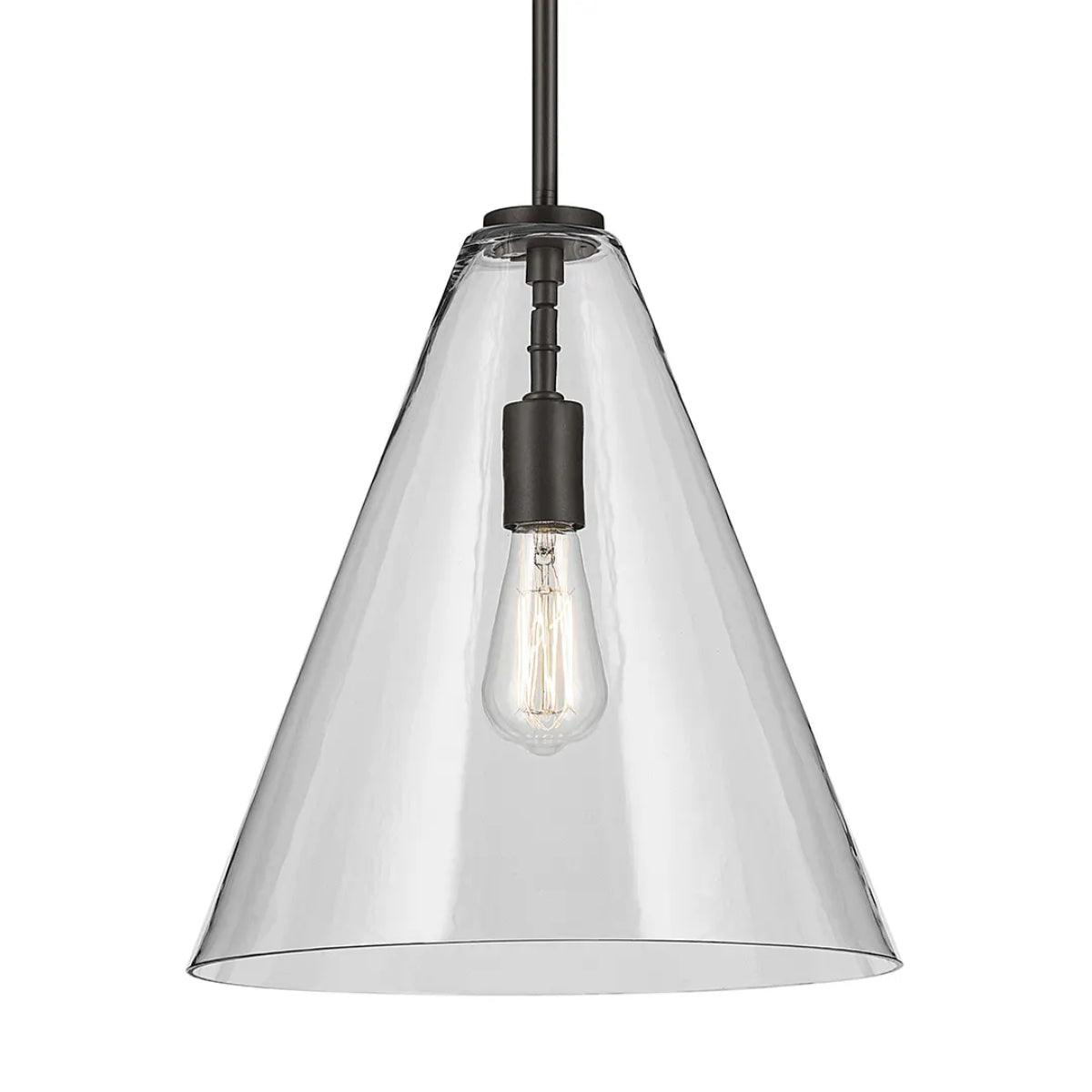 Everly 16" 1-Light Cone Pendant Light with Clear Glass, Olde Bronze Finish - Bees Lighting
