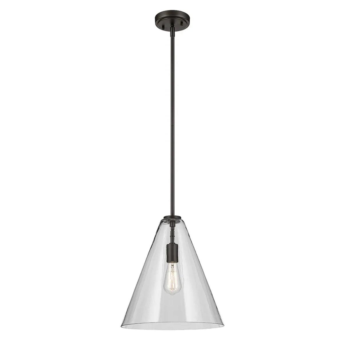 Everly 16" 1-Light Cone Pendant Light with Clear Glass, Olde Bronze Finish - Bees Lighting