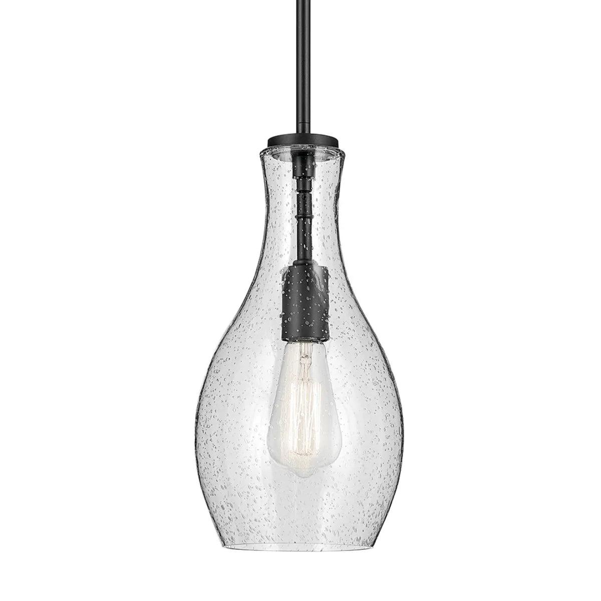 Everly 14" 1-Light Mini Pendant Light with Clear Seeded Glass, Black Finish - Bees Lighting