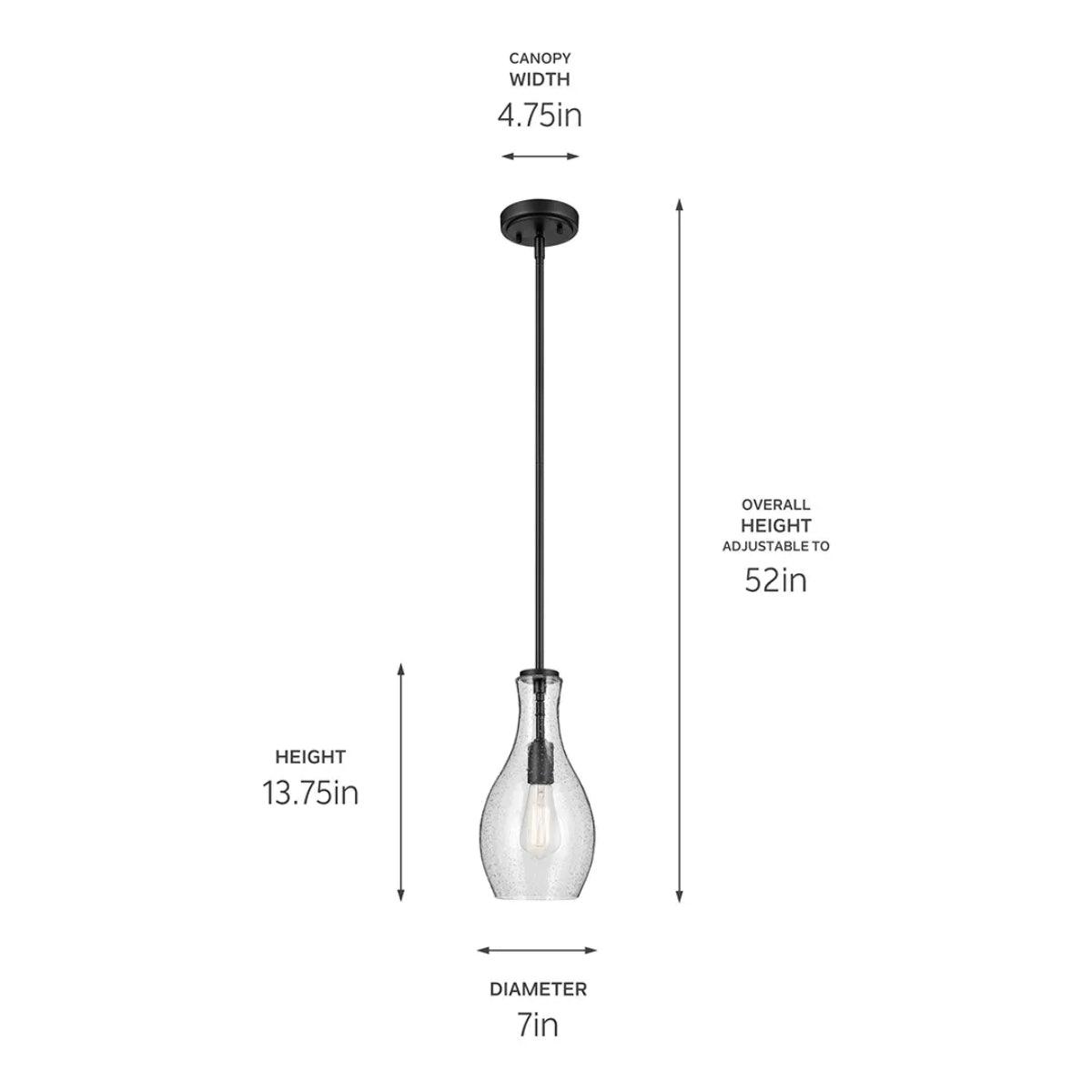 Everly 14" 1-Light Mini Pendant Light with Clear Seeded Glass, Black Finish - Bees Lighting