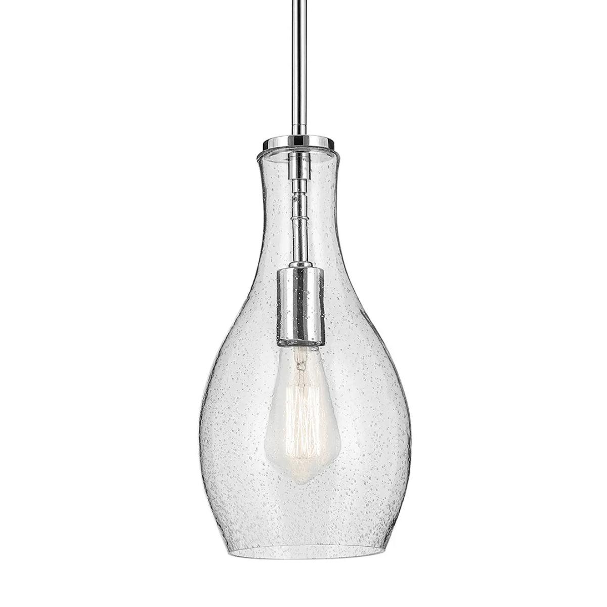 Everly 14" 1-Light Mini Pendant Light with Clear Seeded Glass, Chrome Finish - Bees Lighting