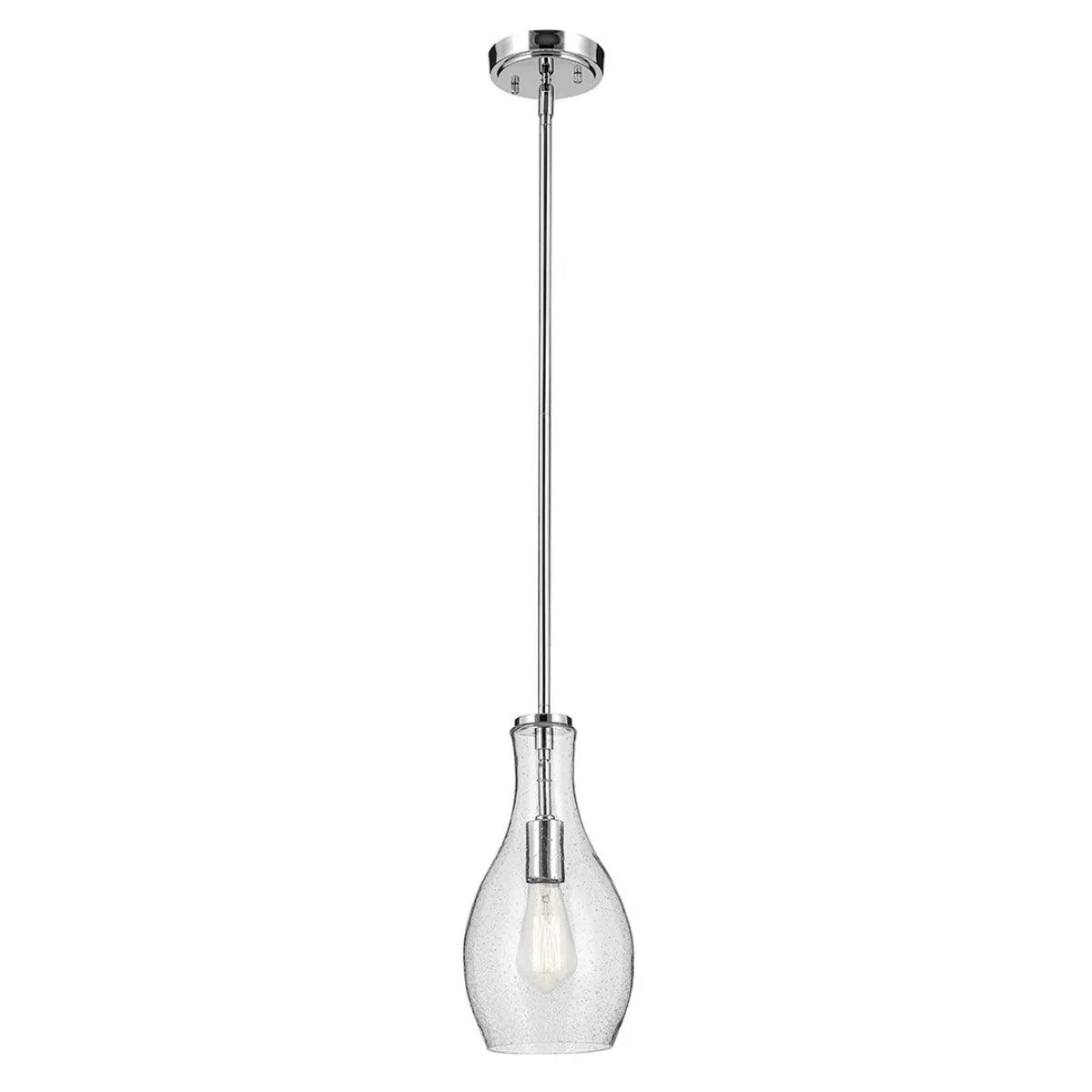 Everly 14" 1-Light Mini Pendant Light with Clear Seeded Glass, Chrome Finish - Bees Lighting