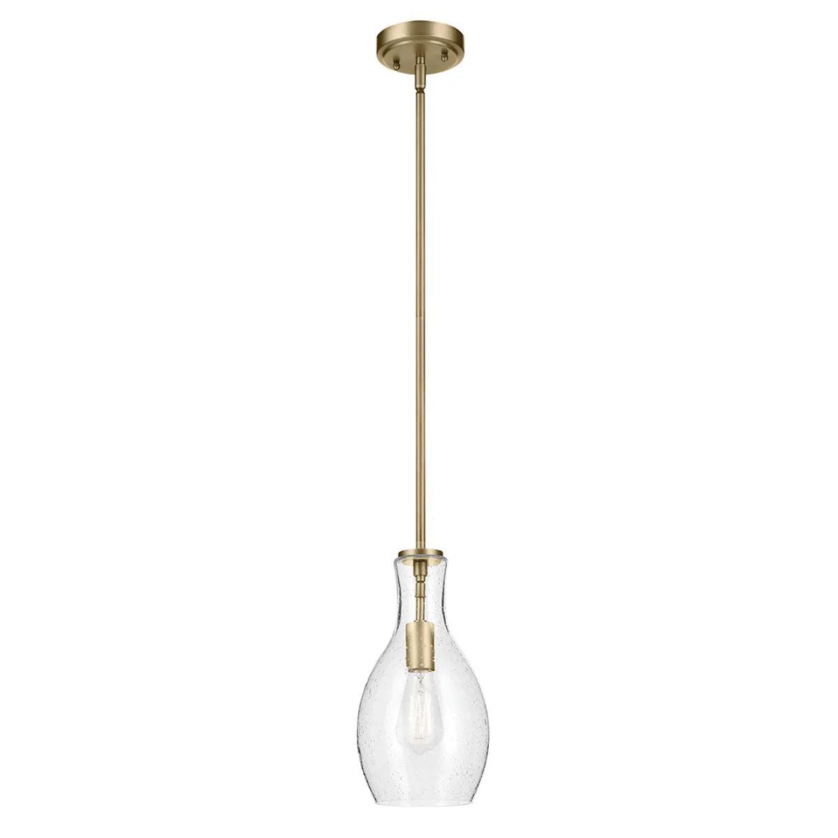 Everly 14" 1-Light Mini Pendant Light with Clear Seeded Glass, Natural Brass Finish - Bees Lighting
