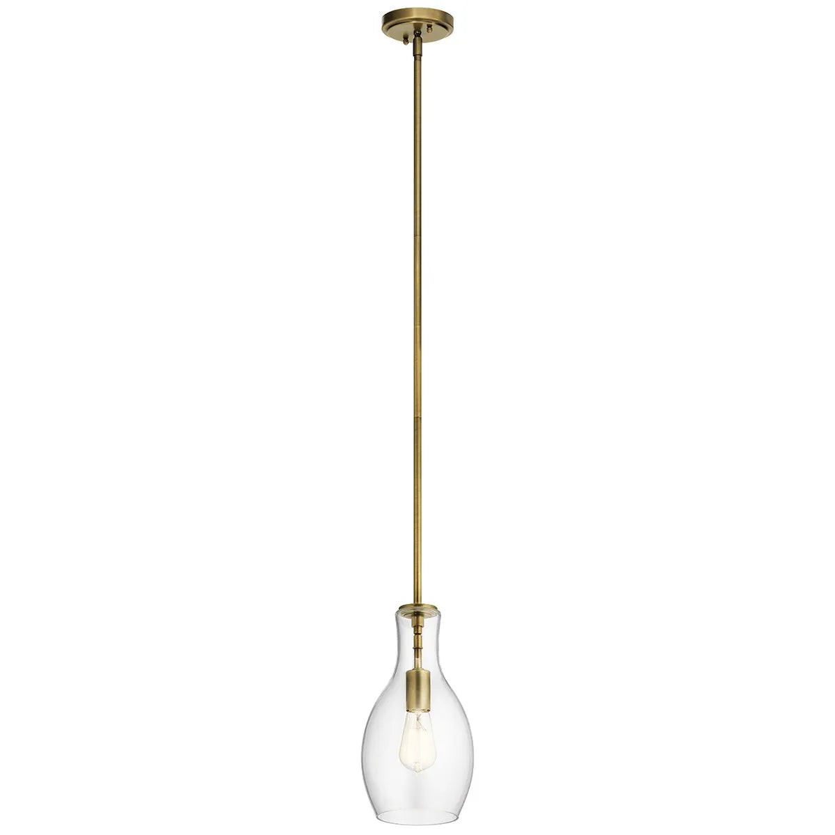 Everly 14" 1-Light Mini Pendant Light with Clear Glass, Natural Brass Finish - Bees Lighting