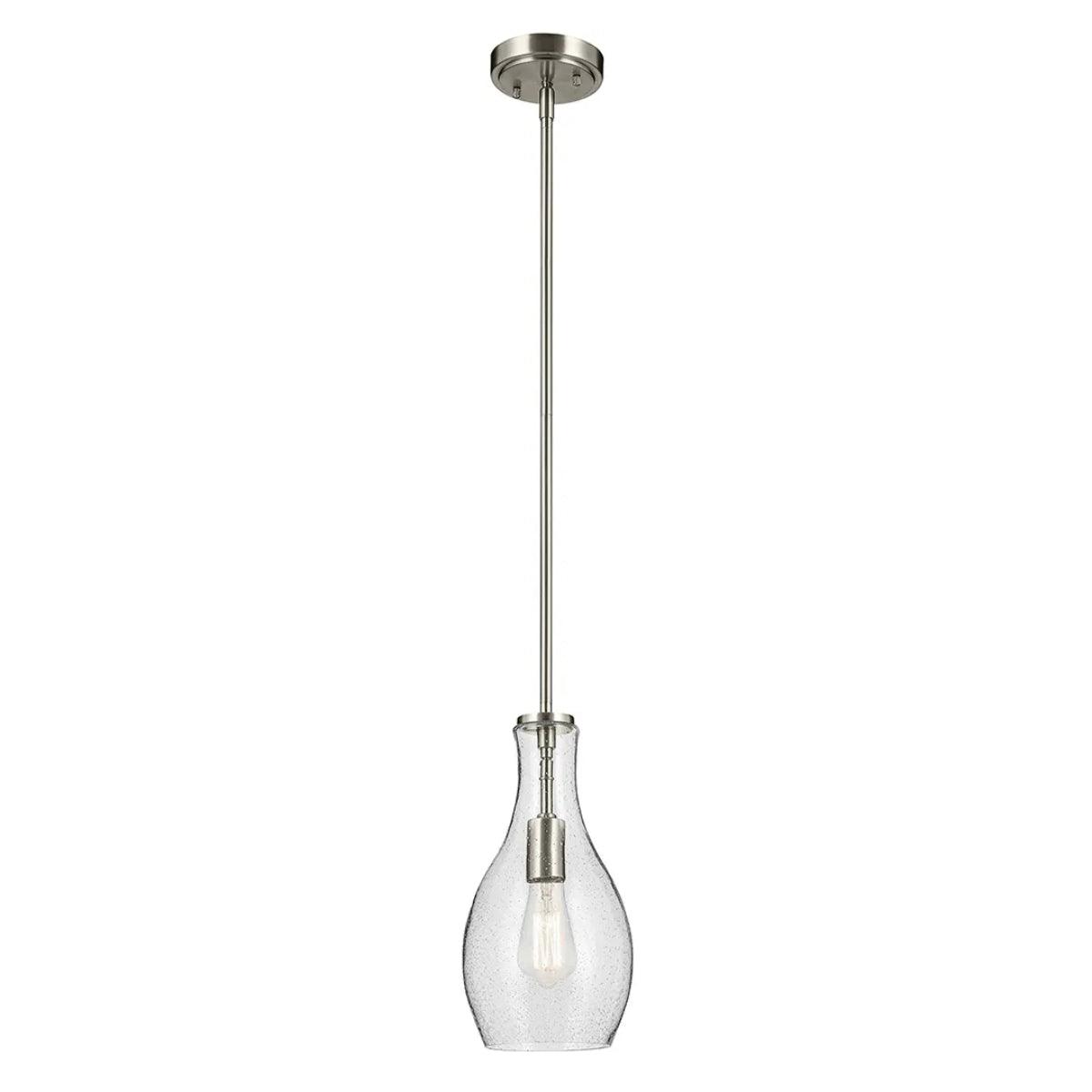 Everly 14" 1-Light Mini Pendant Light with Clear Seeded Glass, Brushed Nickel Finish - Bees Lighting