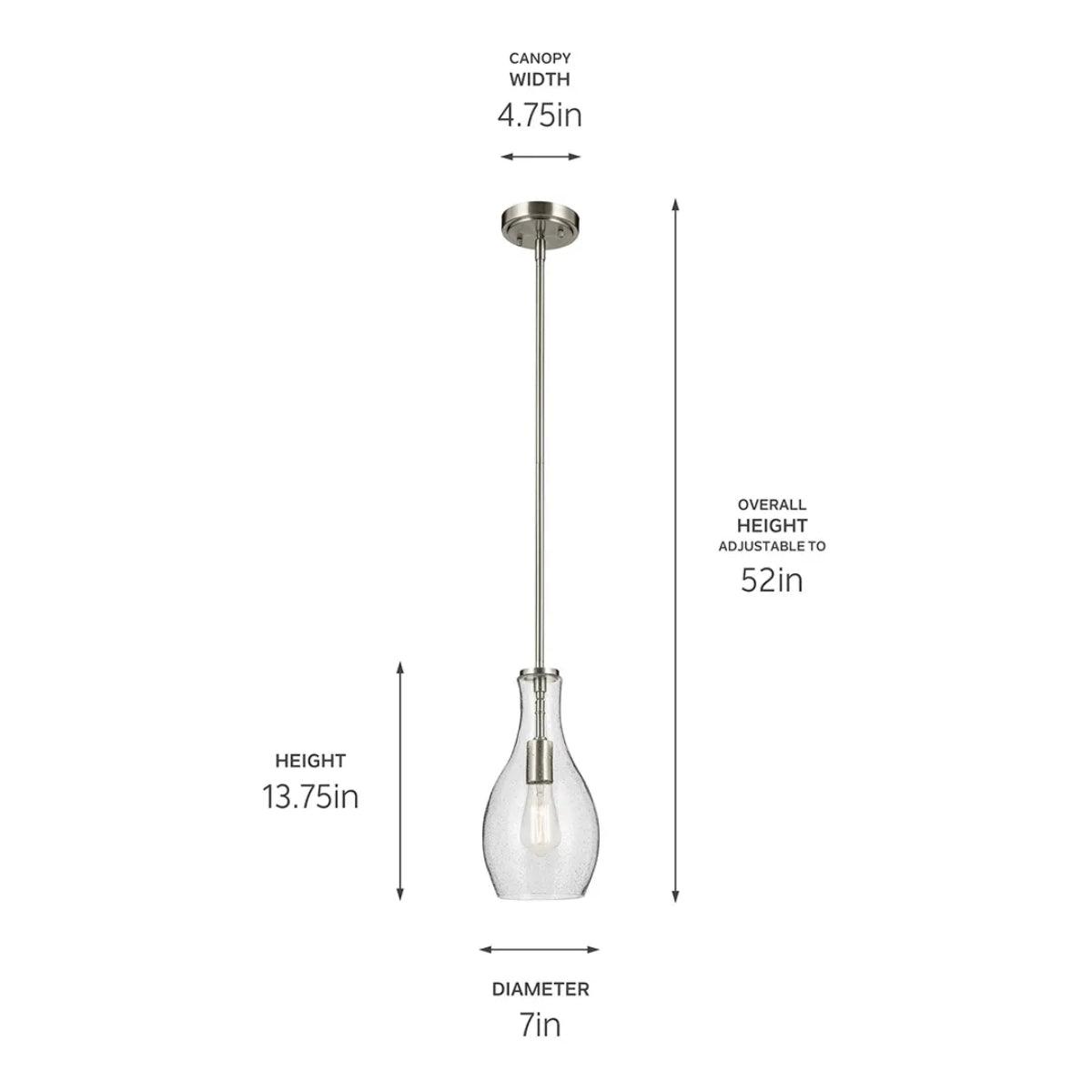 Everly 14" 1-Light Mini Pendant Light with Clear Seeded Glass, Brushed Nickel Finish - Bees Lighting