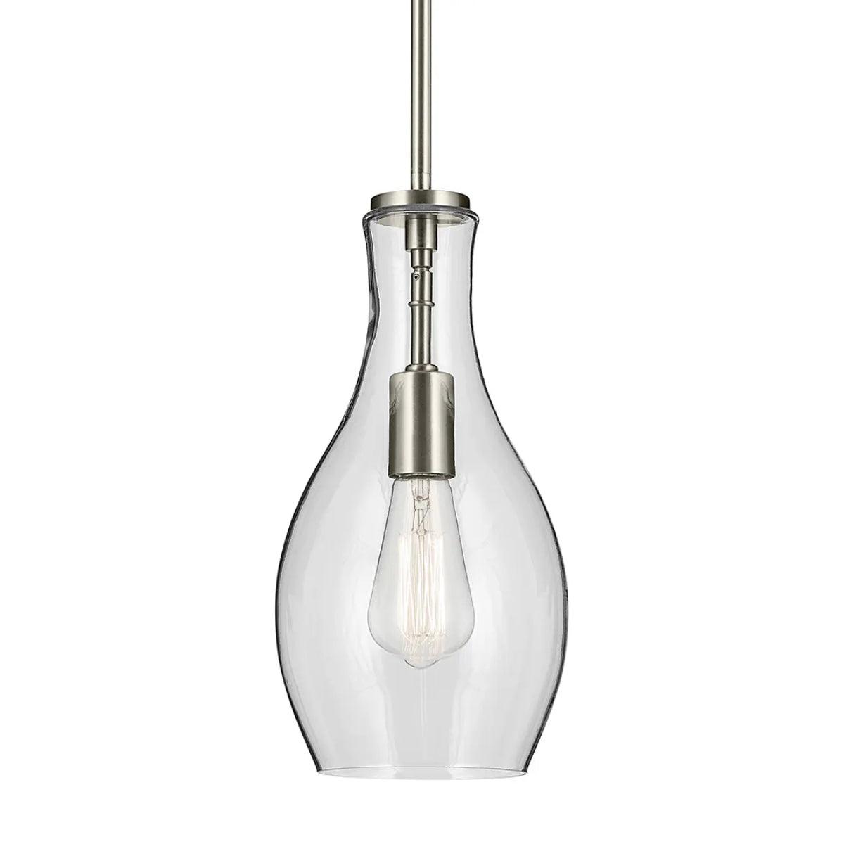 Everly 14" 1-Light Mini Pendant Light with Clear Glass, Brushed Nickel Finish - Bees Lighting