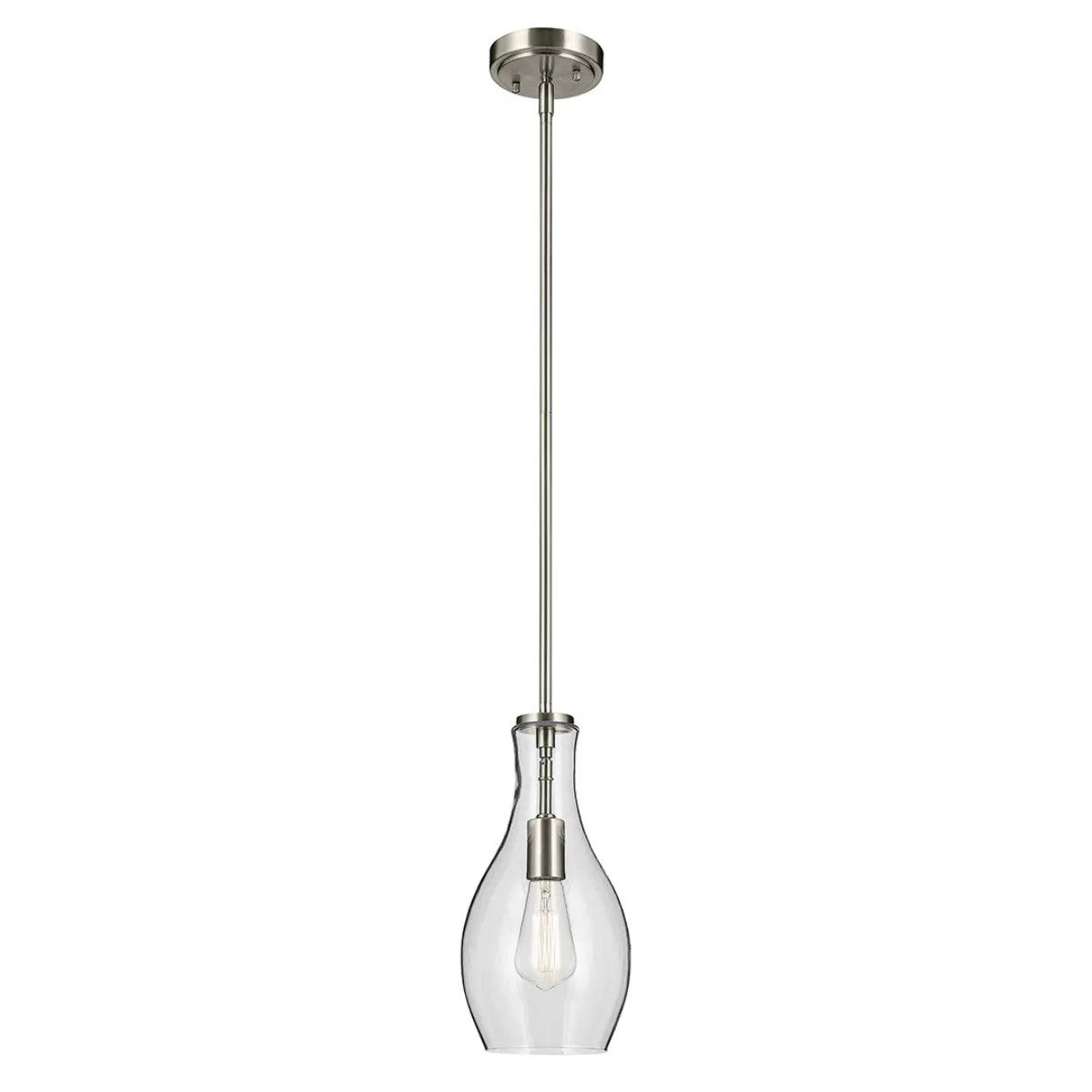 Everly 14" 1-Light Mini Pendant Light with Clear Glass, Brushed Nickel Finish - Bees Lighting