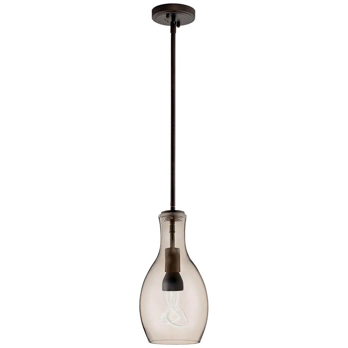 Everly 14" 1-Light Mini Pendant Light with Champagne Glass, Olde bronze Finish - Bees Lighting