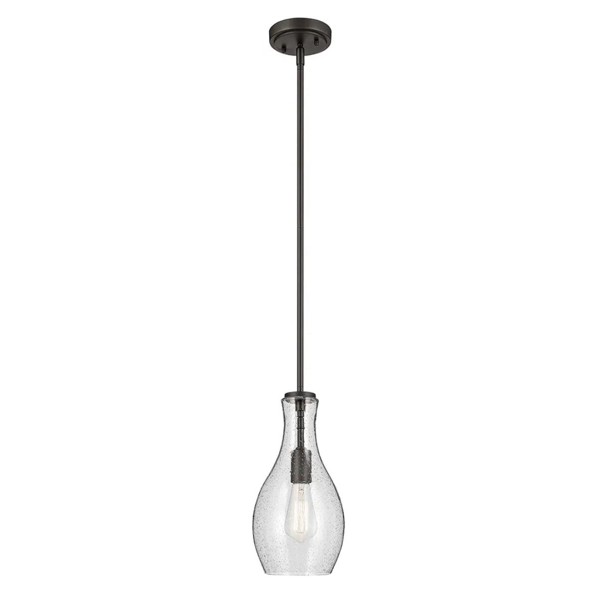 Everly 14" 1-Light Mini Pendant Light with Clear Seeded Glass, Olde Bronze Finish - Bees Lighting