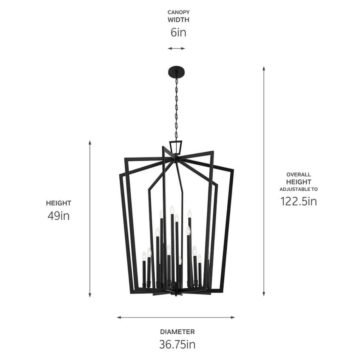Abbotswell 37 in. 16 Lights Chandelier Black Finish - Bees Lighting