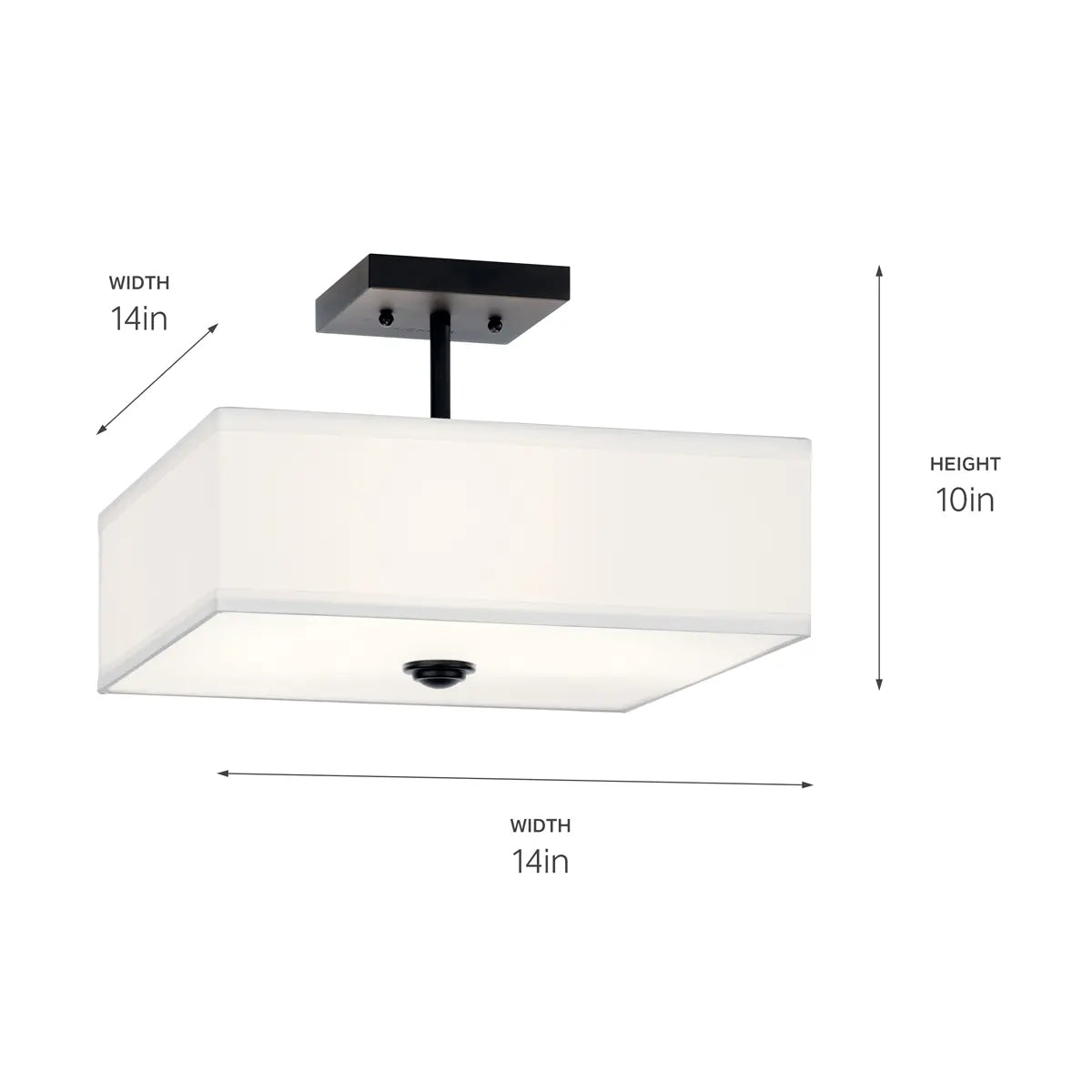 Shailene 14" 3-Light Square Semi-Flush Mount, Black Finish - Bees Lighting