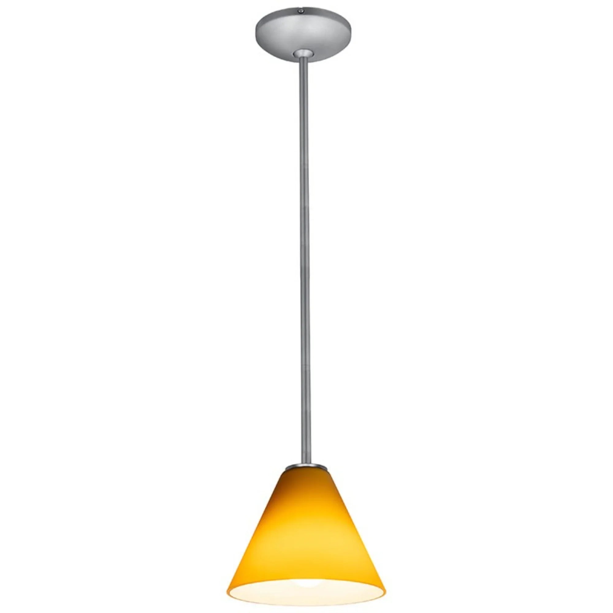Martini 7" Pendant, Brushed Steel Finish, Amber Diffuser, Rod - Bees Lighting