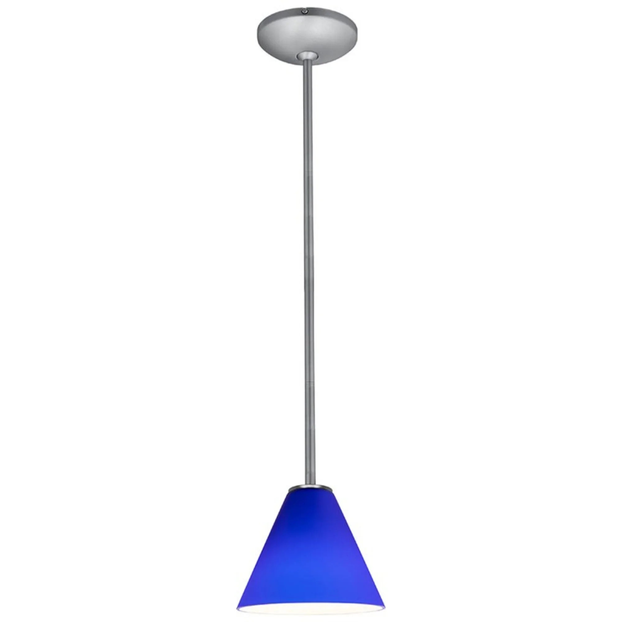 Martini 7" Pendant, Brushed Steel Finish, Cobalt Diffuser, Rod - Bees Lighting