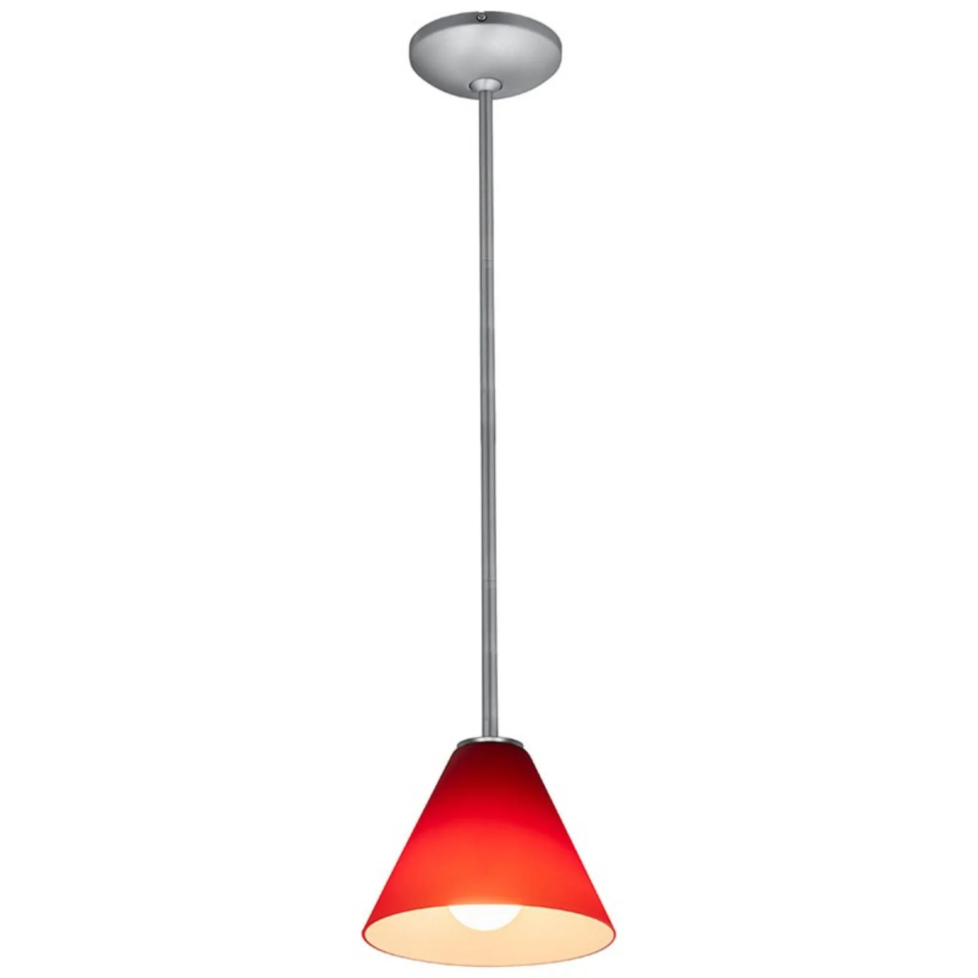 Martini 7" Pendant, Brushed Steel Finish, Red Diffuser, Rod - Bees Lighting