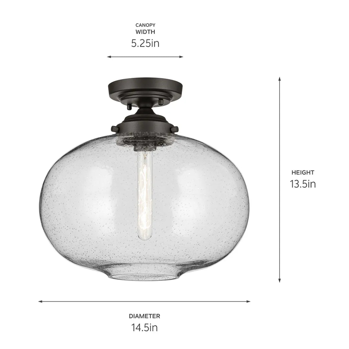 Avery 15" Semi-Flush Mount Light with Clear Seeded Glass, Olde Bronze Finish - Bees Lighting
