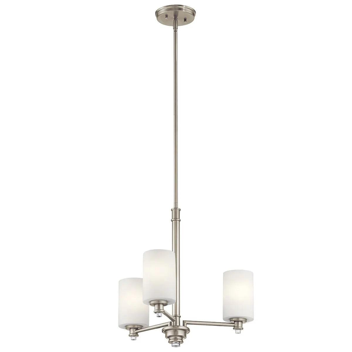 Joelson 20" 3-Light Chandelier 1-Tier with Satin etched cased opal glass, Brushed nickel Finish - Bees Lighting