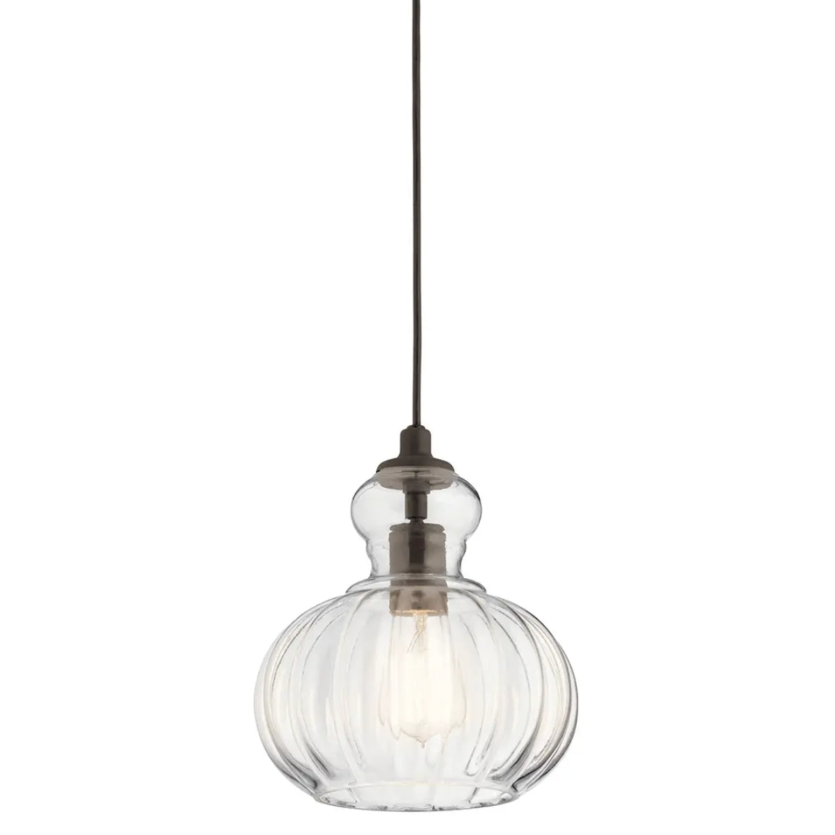 Riviera 10" 1-Light Mini Pendant Light with Clear Ribbed Glass, Olde Bronze Finish - Bees Lighting