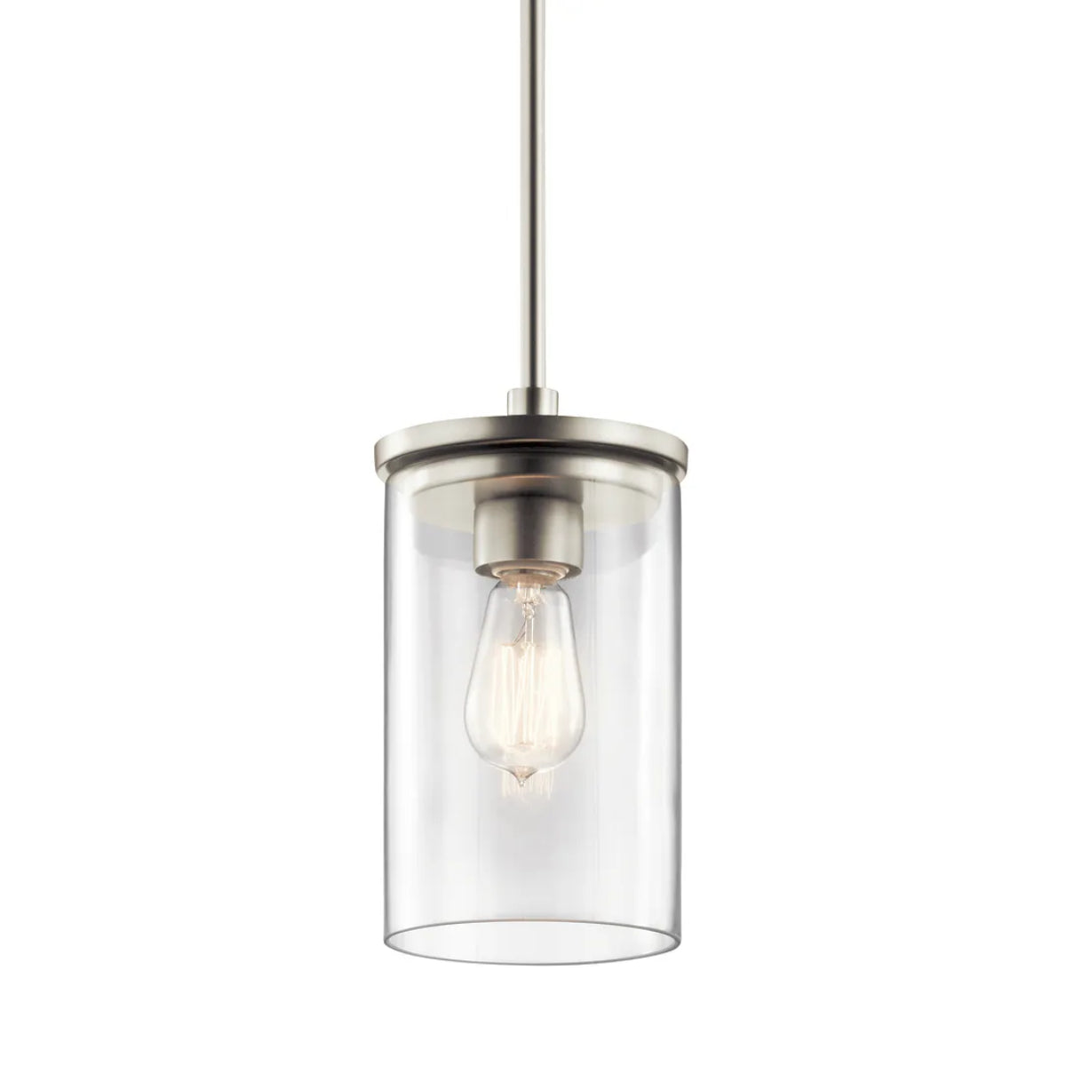 Crosby 11" 1-Light Mini Pendant Light with Clear Glass, Brushed Nickel Finish - Bees Lighting