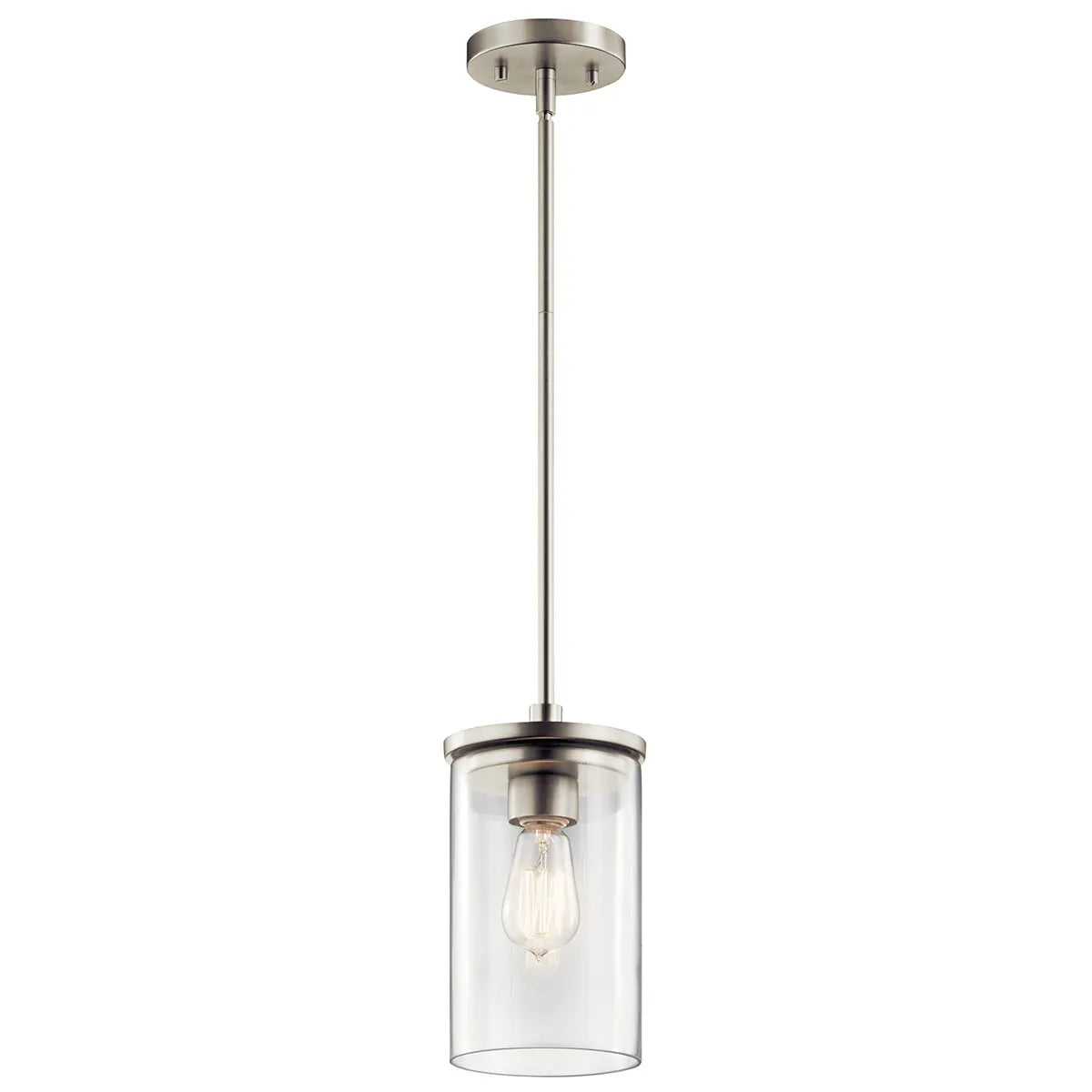 Crosby 11" 1-Light Mini Pendant Light with Clear Glass, Brushed Nickel Finish - Bees Lighting