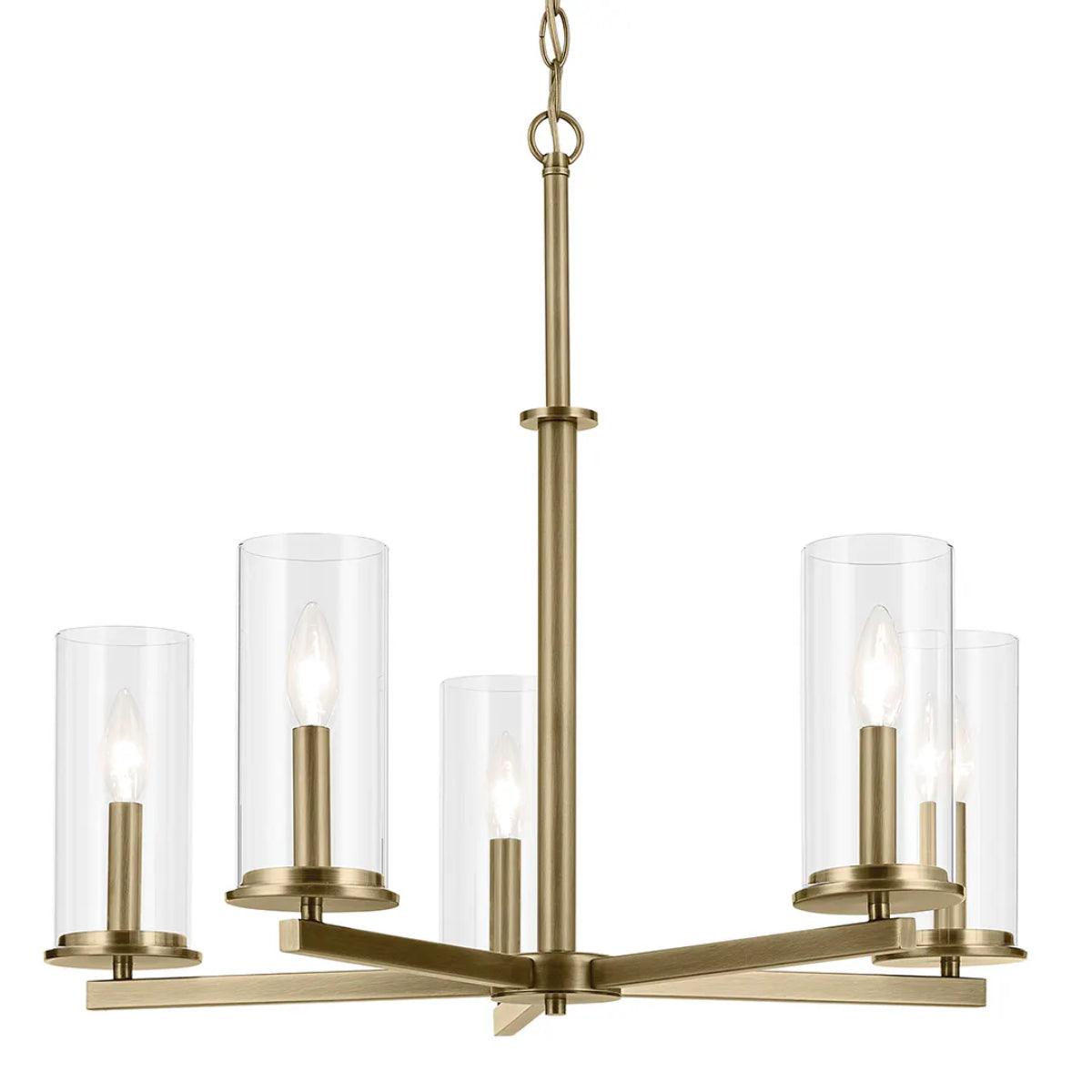 Crosby 26" 5-Light Chandelier 1-Tier with Clear Glass, Natural brass Finish - Bees Lighting