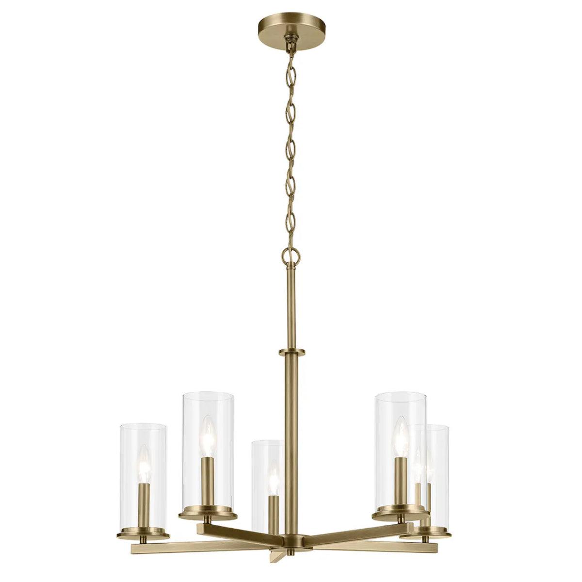 Crosby 26" 5-Light Chandelier 1-Tier with Clear Glass, Natural brass Finish - Bees Lighting