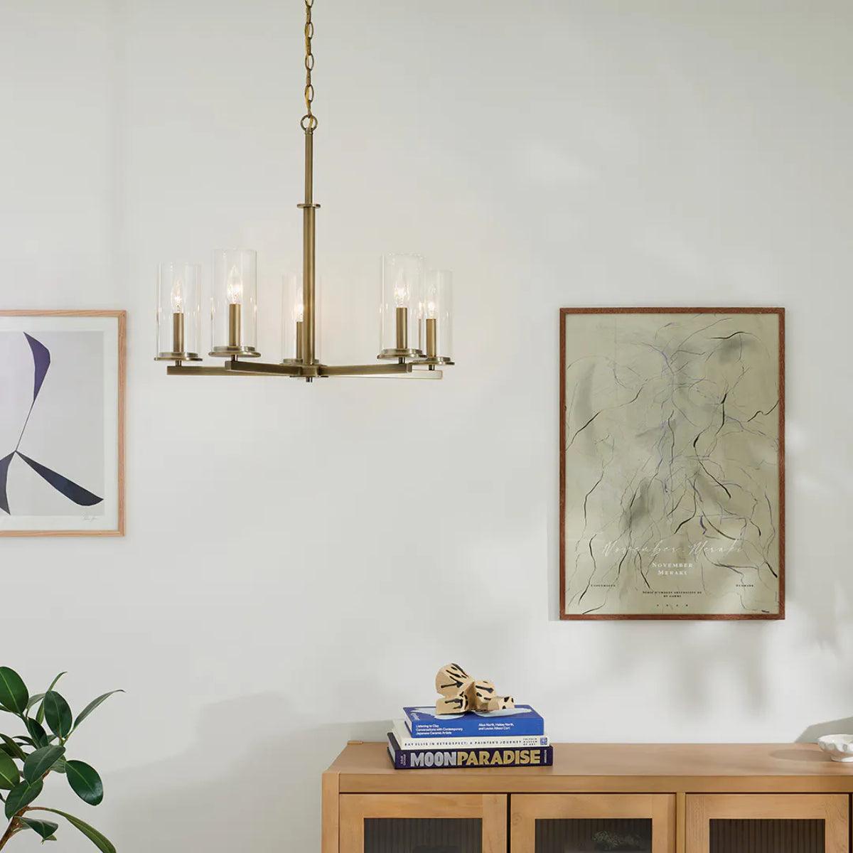 Crosby 26" 5-Light Chandelier 1-Tier with Clear Glass, Natural brass Finish - Bees Lighting
