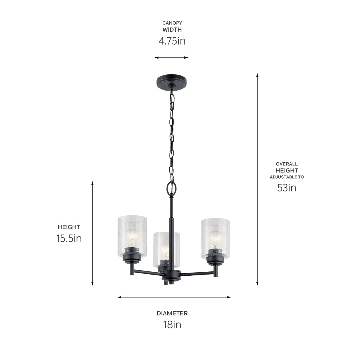 Winslow 18" 3-Light Chandelier, Black Finish - Bees Lighting
