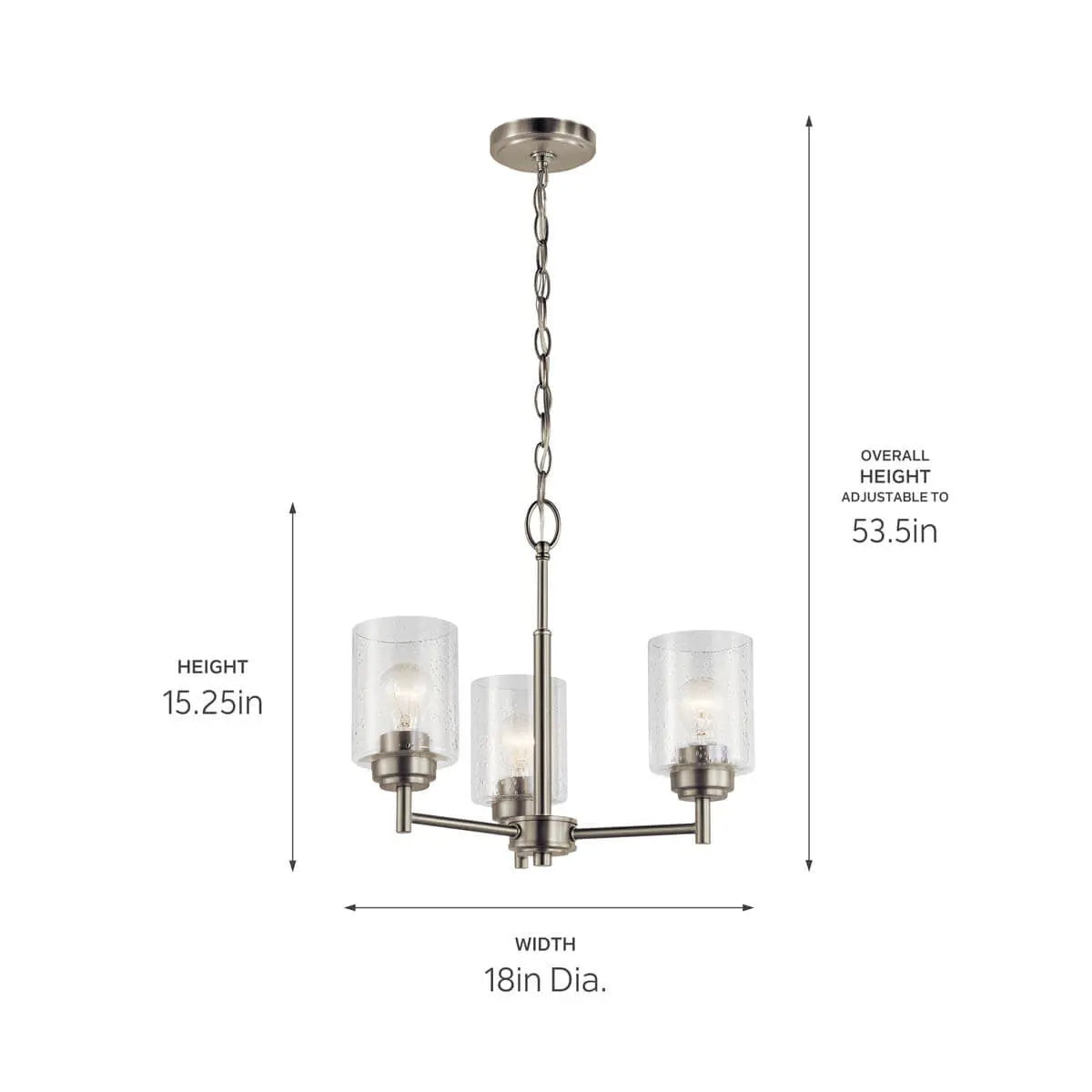 Winslow 18" 3-Light Chandelier, Brushed Nickel Finish - Bees Lighting