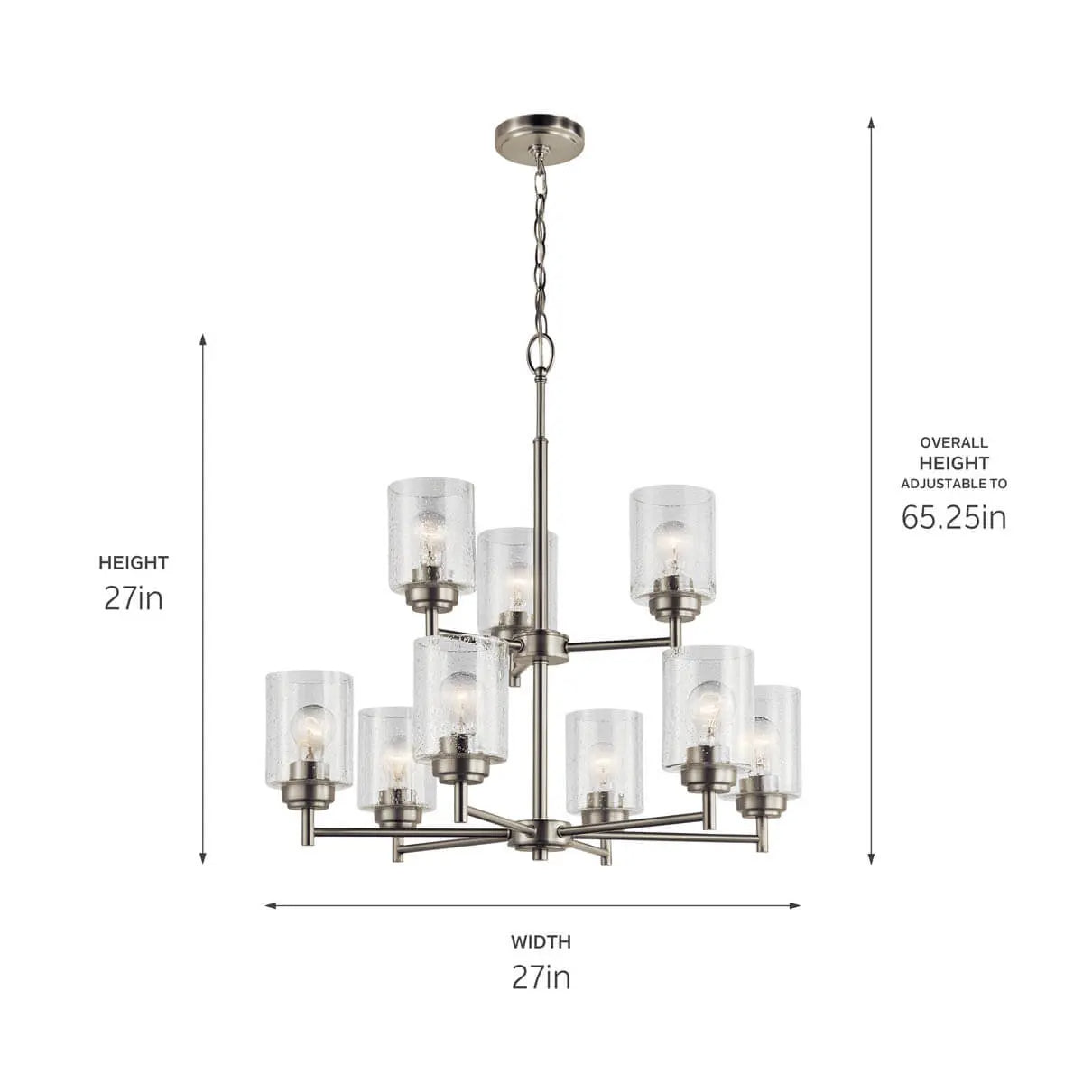 Winslow 27" 9-Light Chandelier, Brushed Nickel Finish - Bees Lighting