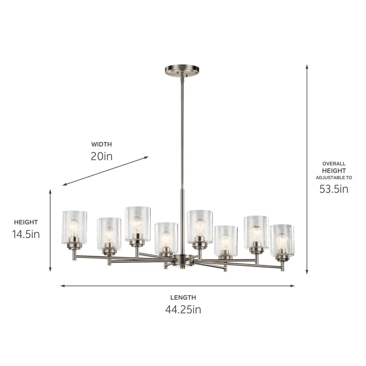 Winslow 45" 8-Light Chandelier, Brushed Nickel Finish - Bees Lighting
