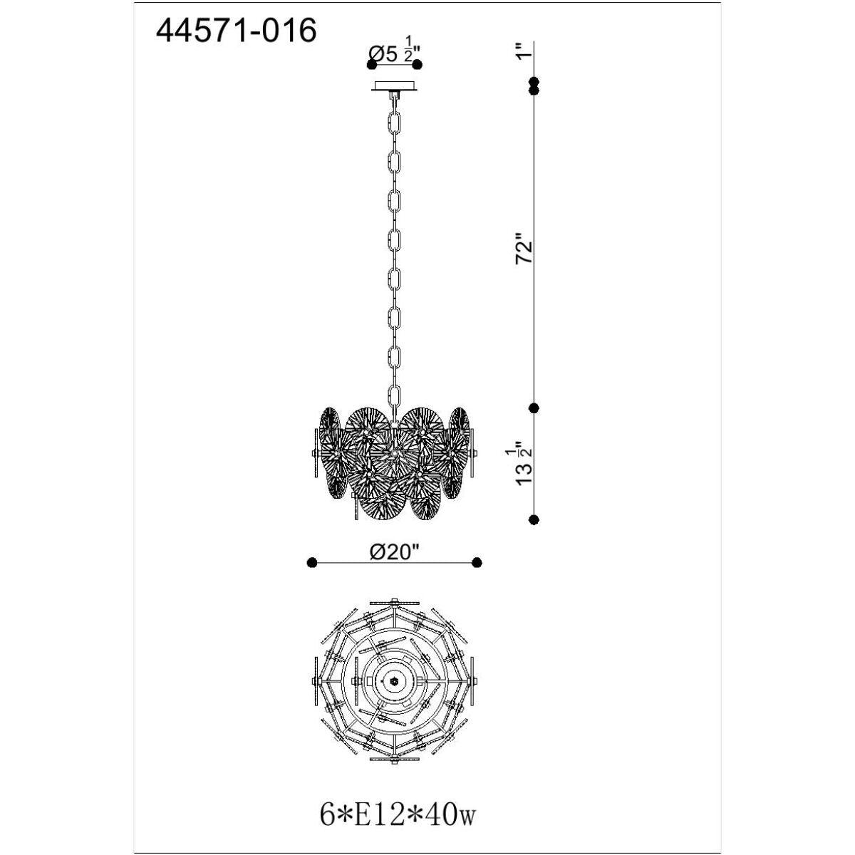Sue-Anne 20 in. 6 Lights Chandelier Brass Finish - Bees Lighting