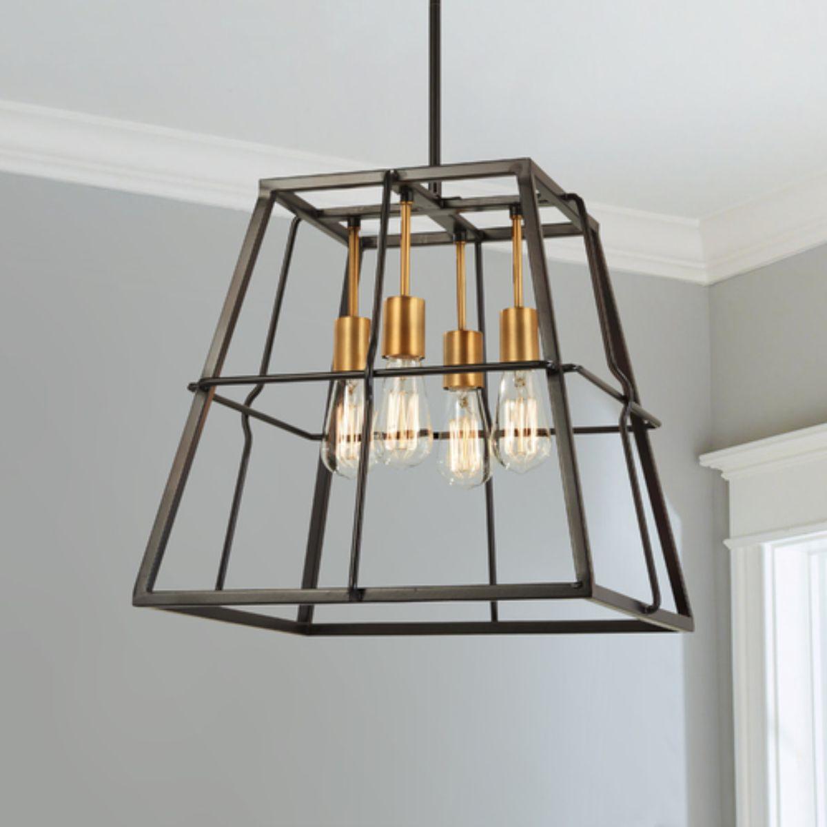 Keely Calle 18 in. 4 Lights Pendant Light Bronze & Brass Finish - Bees Lighting