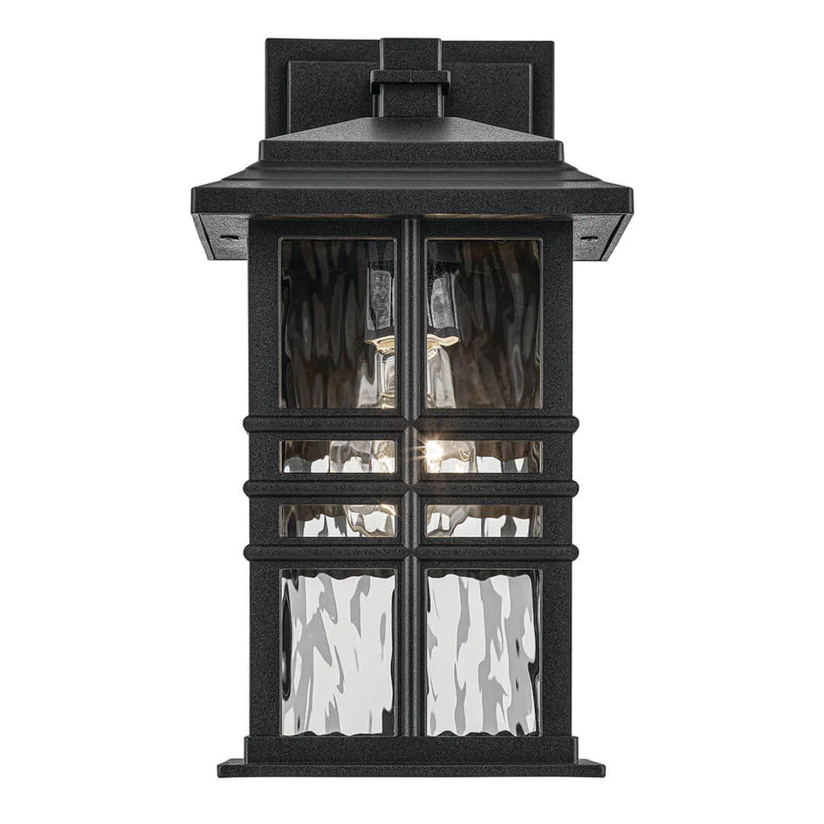 Beacon Square 18" 1-Light Outdoor Wall Light With Clear Hammered Glass, White Finish - Bees Lighting