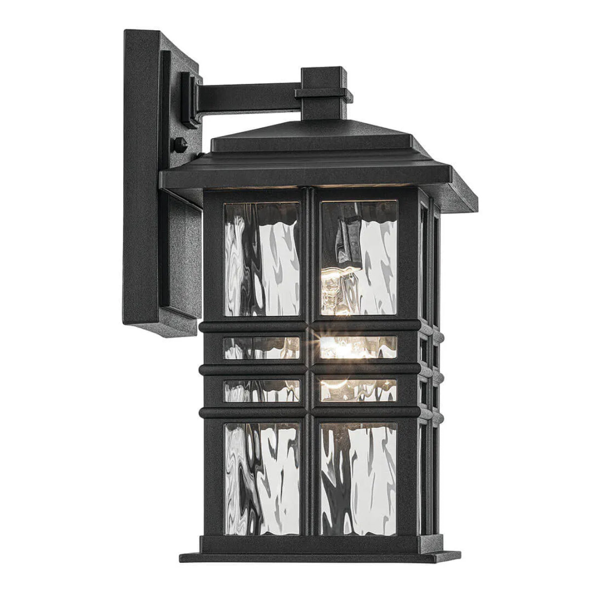 Beacon Square 18" 1-Light Outdoor Wall Light With Clear Hammered Glass, White Finish - Bees Lighting