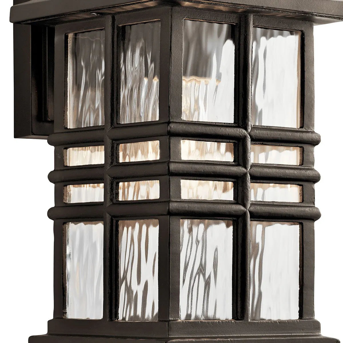 Beacon Square 12" 1-Light Outdoor Wall Light with Clear Hammered Glass, Bronze Finish - Bees Lighting