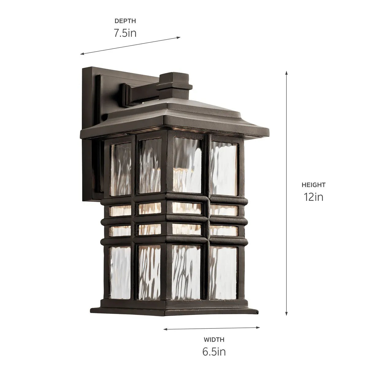 Beacon Square 12" 1-Light Outdoor Wall Light with Clear Hammered Glass, Bronze Finish - Bees Lighting