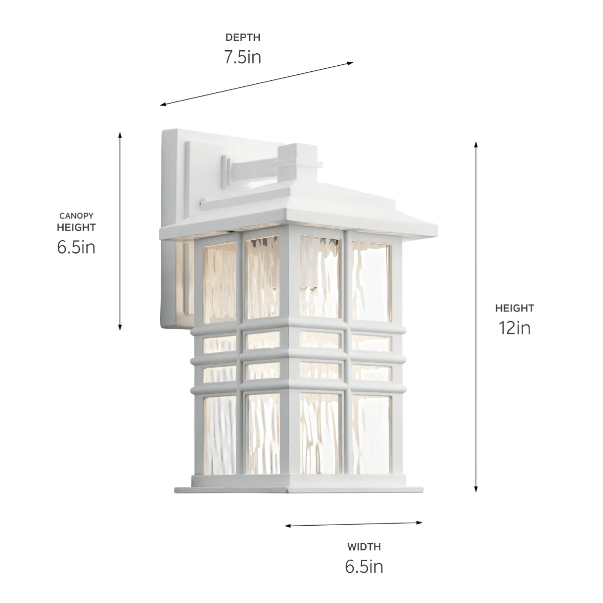 Beacon Square 12" 1-Light Outdoor Wall Light With Clear Hammered Glass, White Finish - Bees Lighting