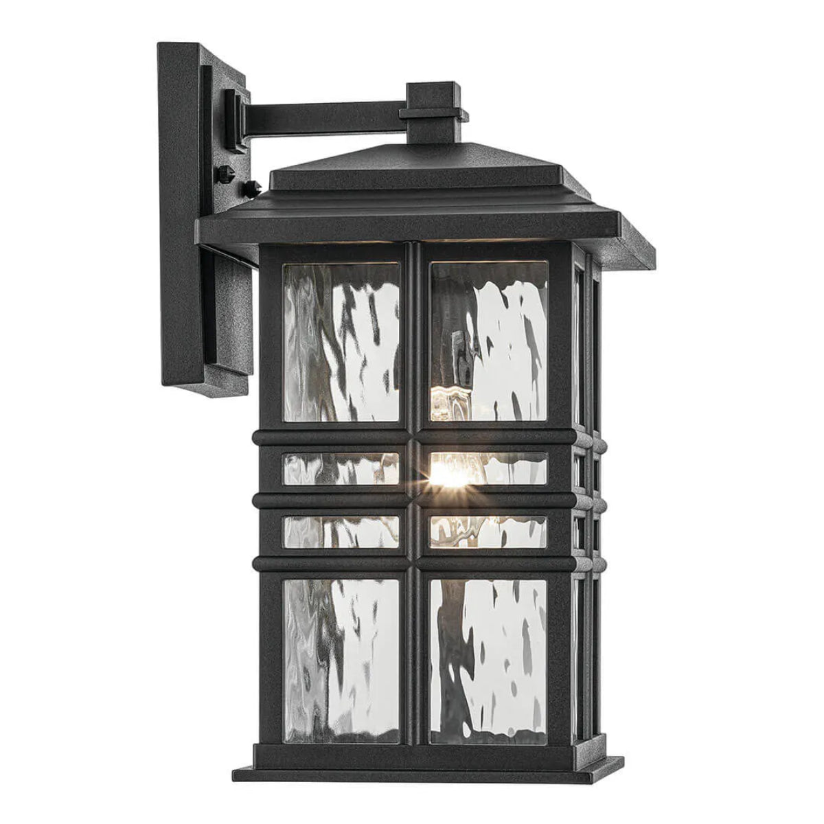 Beacon Square 14" 1-Light Outdoor Wall Light with Clear Hammered Glass, Black Finish - Bees Lighting