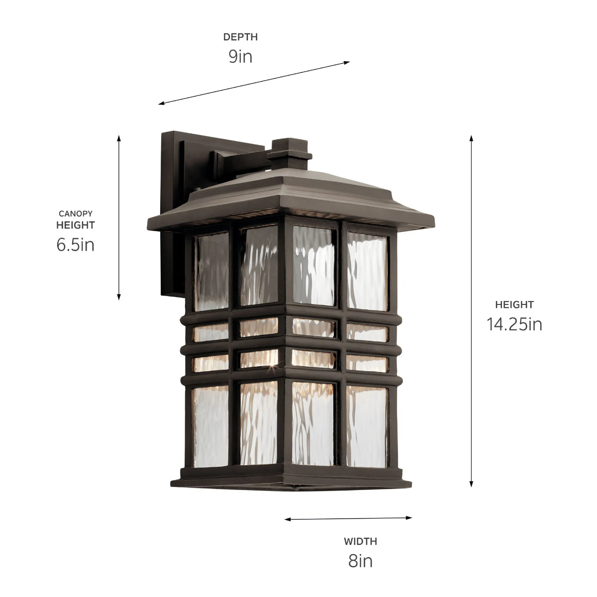 Beacon Square 14" 1-Light Outdoor Wall Light with Clear Hammered Glass, Bronze Finish - Bees Lighting