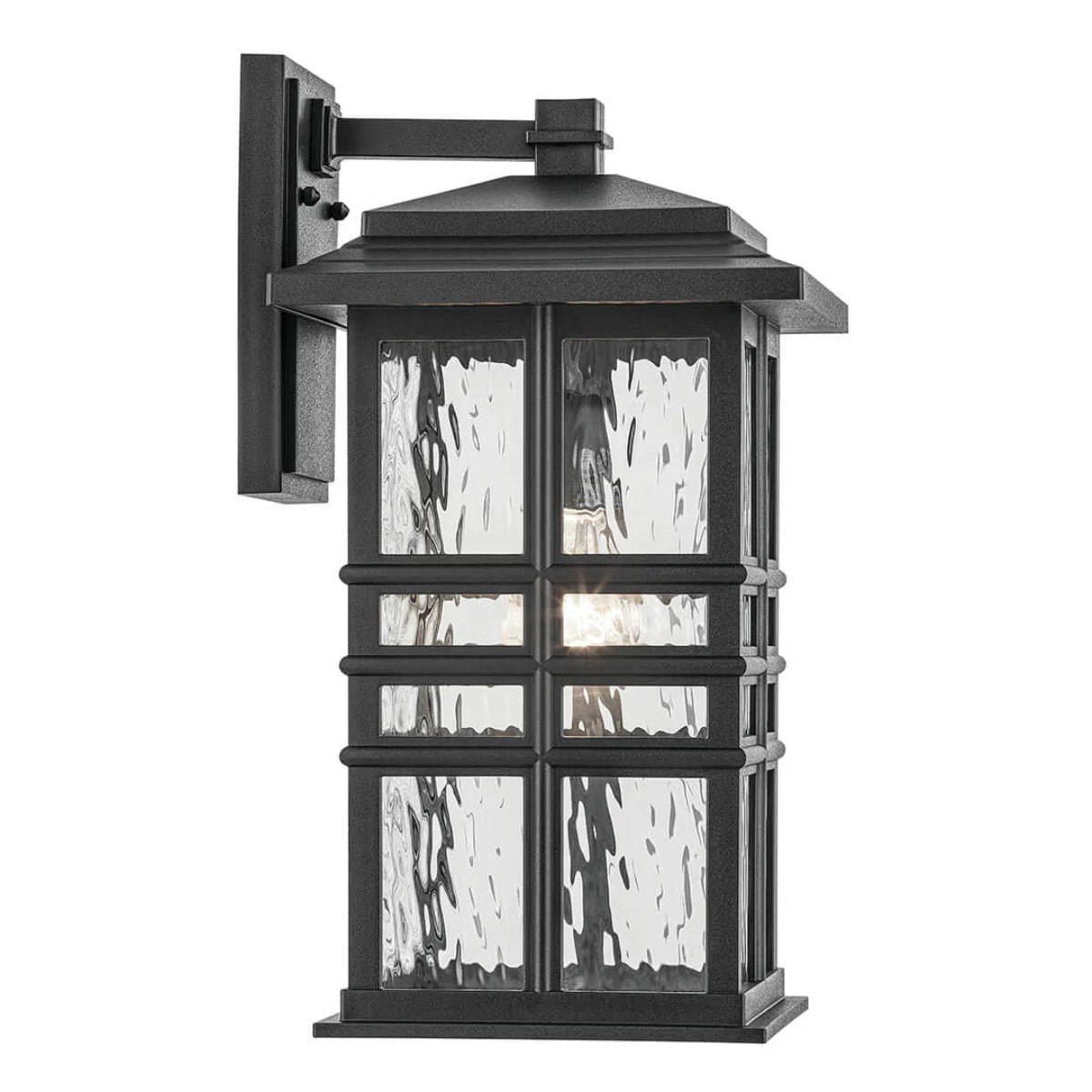 Beacon Square 18" 1-Light Outdoor Wall Light with Clear Hammered Glass, Black Finish - Bees Lighting
