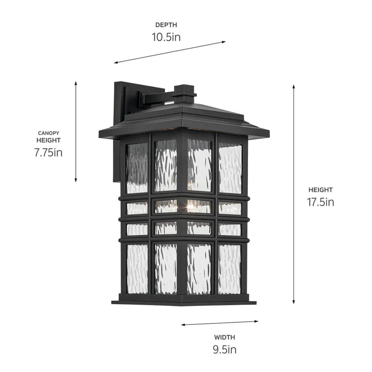 Beacon Square 18" 1-Light Outdoor Wall Light with Clear Hammered Glass, Black Finish - Bees Lighting