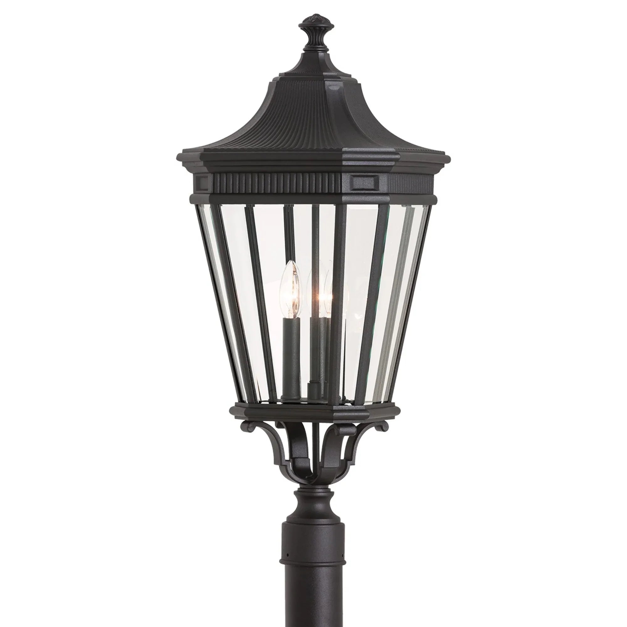 Cotswold Lane 28" 3-Light Large Post Lantern, Black Finish with Clear Glass - Bees Lighting