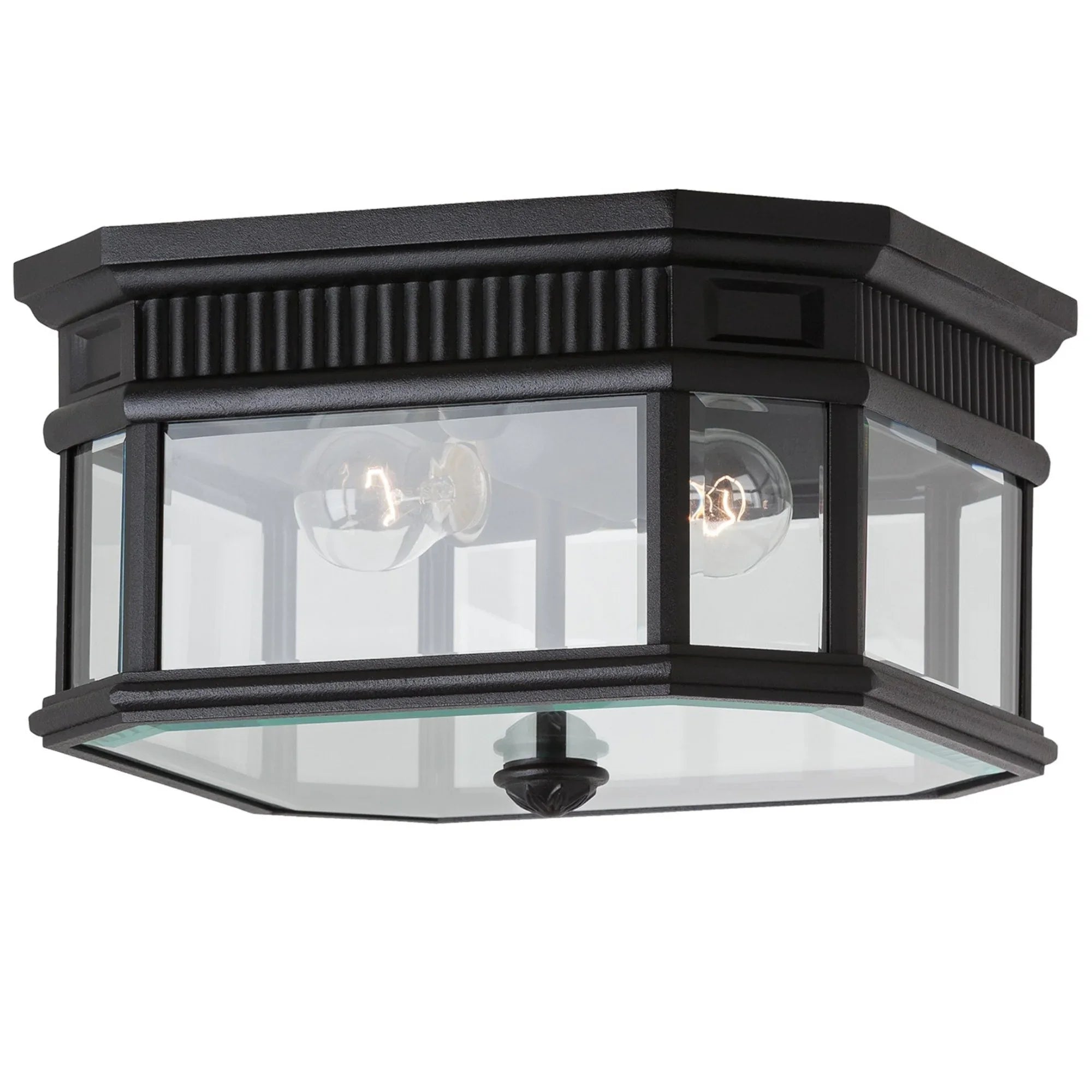 Cotswold Lane 12" 2-Light Flush Mount, Black Finish with Clear Glass - Bees Lighting