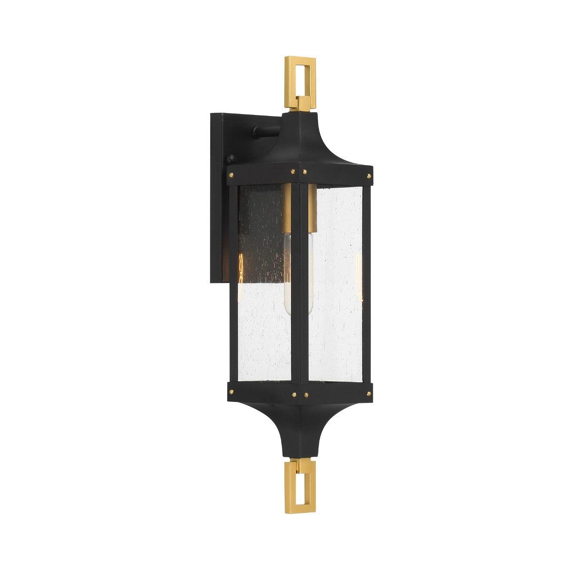 Glendale 21 in. Outdoor Wall Lantern Matte Black and Weathered Brushed Brass Finish