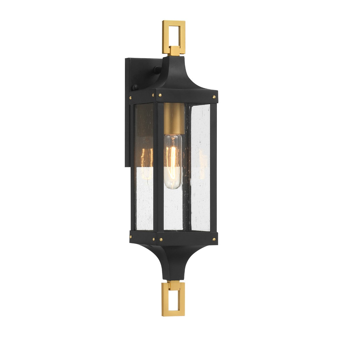 Glendale 21 in. Outdoor Wall Lantern Matte Black and Weathered Brushed Brass Finish